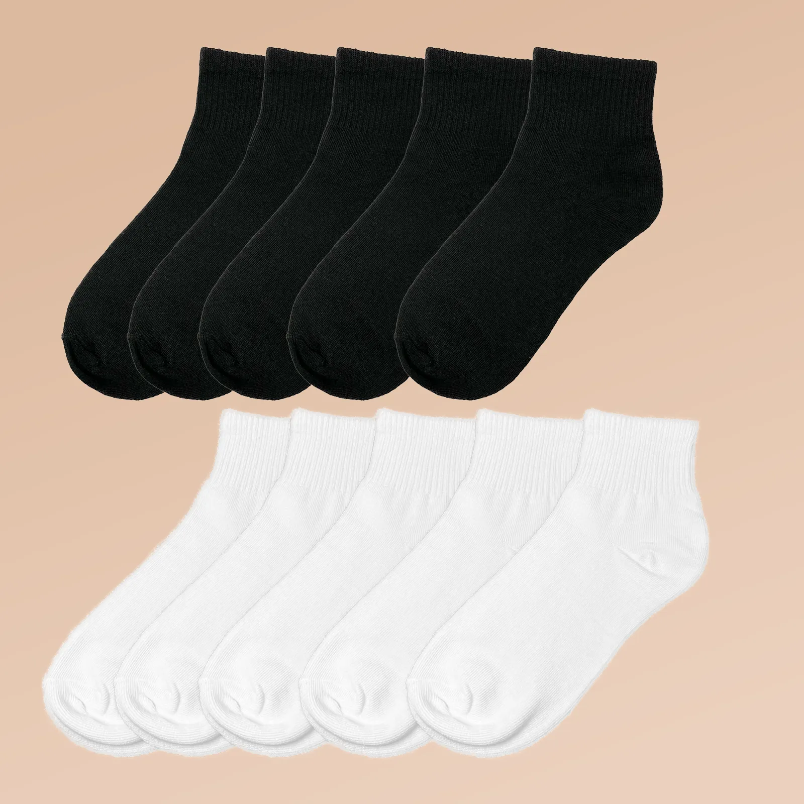 10 Pairs Classic Ankle  Sporty Black White Quarter Length Sock Pack