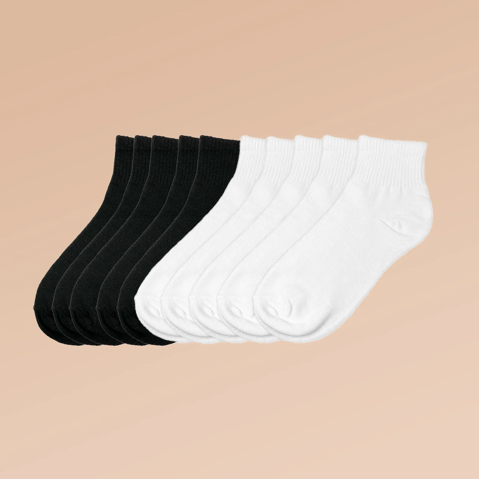 10 Pairs Classic Ankle  Sporty Black White Quarter Length Sock Pack