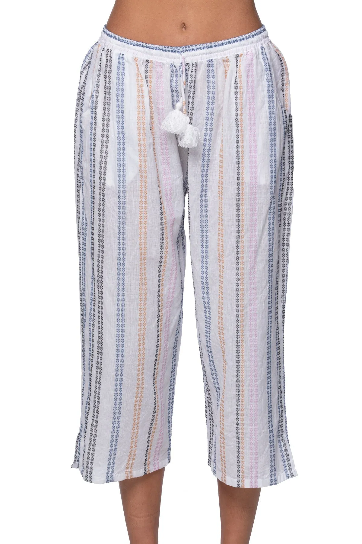 100% Cotton Crop Stripe Beach Pant