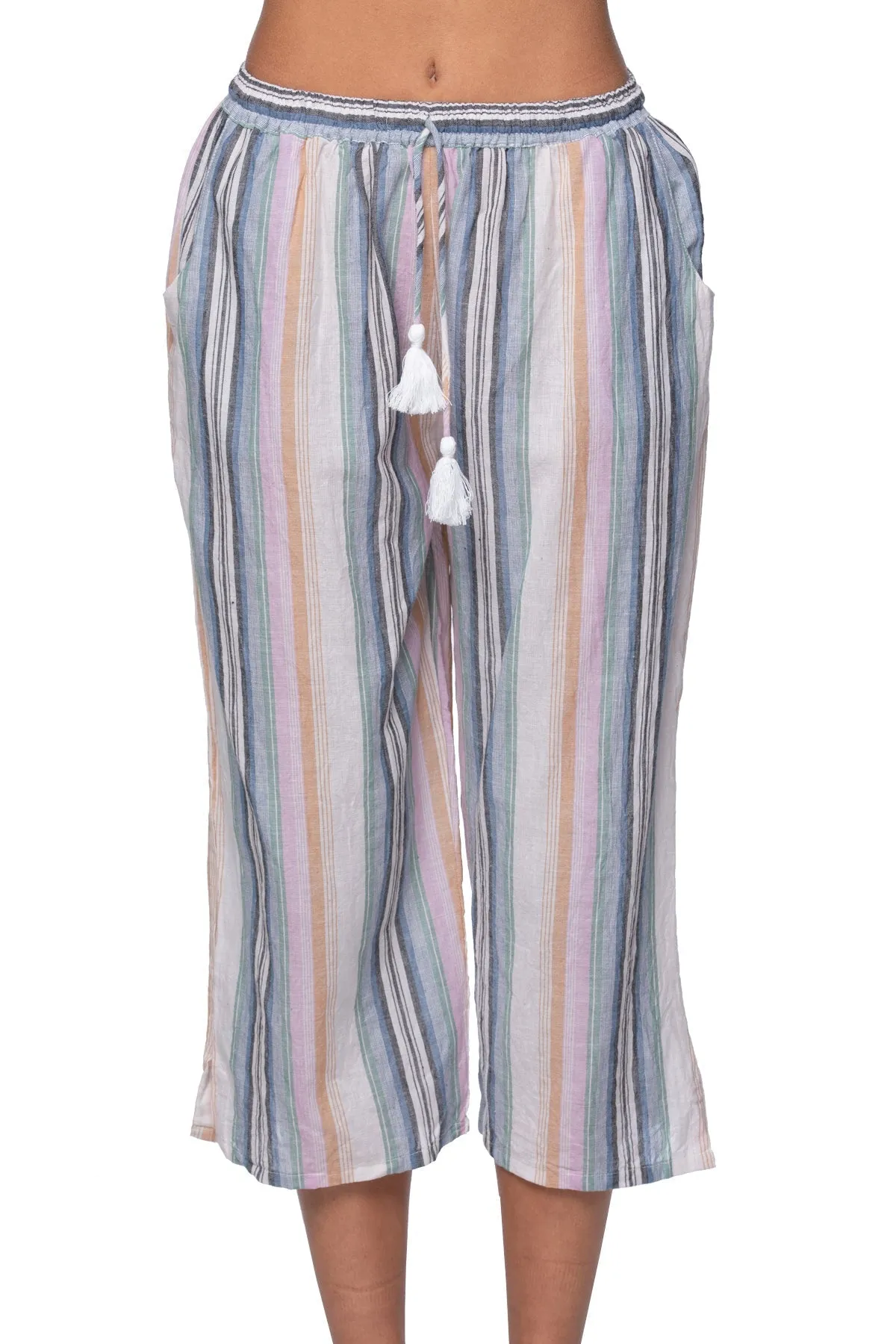 100% Cotton Crop Stripe Beach Pant