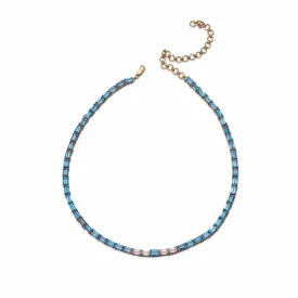 14K & 18K Gold East West Blue Topaz & Diamond Necklace