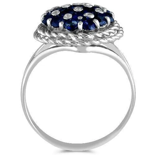 14K Solid White Gold Womens Diamond Ring with Blue Sapphires 1.12 Ctw