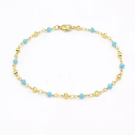 18k Gold Filled High Finish Polish Turquoise Ball Ankle Bracelet