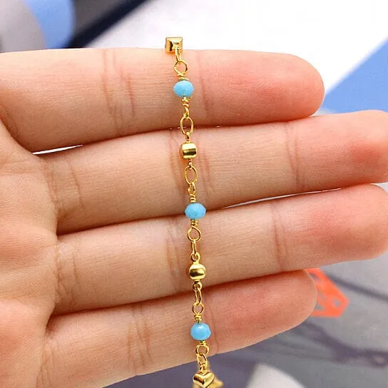 18k Gold Filled High Finish Polish Turquoise Ball Ankle Bracelet