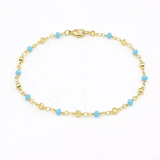 18k Gold Filled High Finish Polish Turquoise Ball Ankle Bracelet