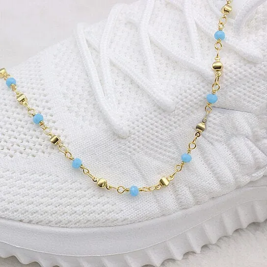 18k Gold Filled High Finish Polish Turquoise Ball Ankle Bracelet