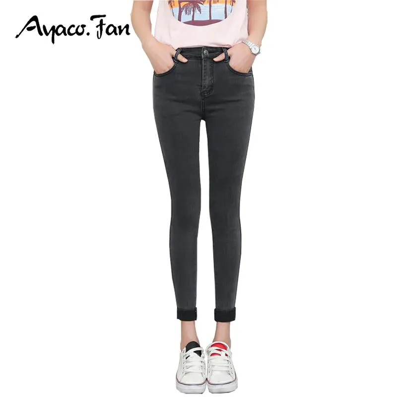 2017 Spring Autumn Women Ankle-Length Cuffs Black Jeans Students Stretch Skinny Female Slim Pencil Pants Denim Ladies Trousers