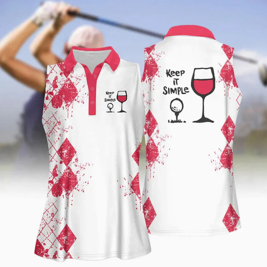 3D All Over Print Keep It Simple Golf And Wine Women Short Sleeve Polo Shirt, Sleeveless Polo Shirt