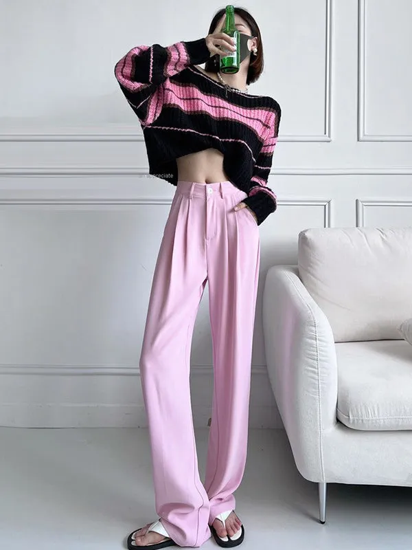 6 Colors Urban High Waisted Wide Leg Solid Color Pants