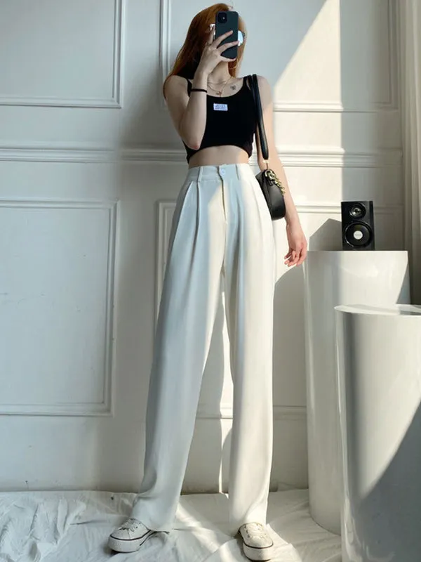 6 Colors Urban High Waisted Wide Leg Solid Color Pants