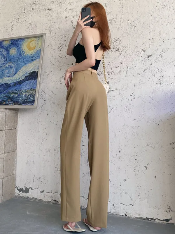 6 Colors Urban High Waisted Wide Leg Solid Color Pants