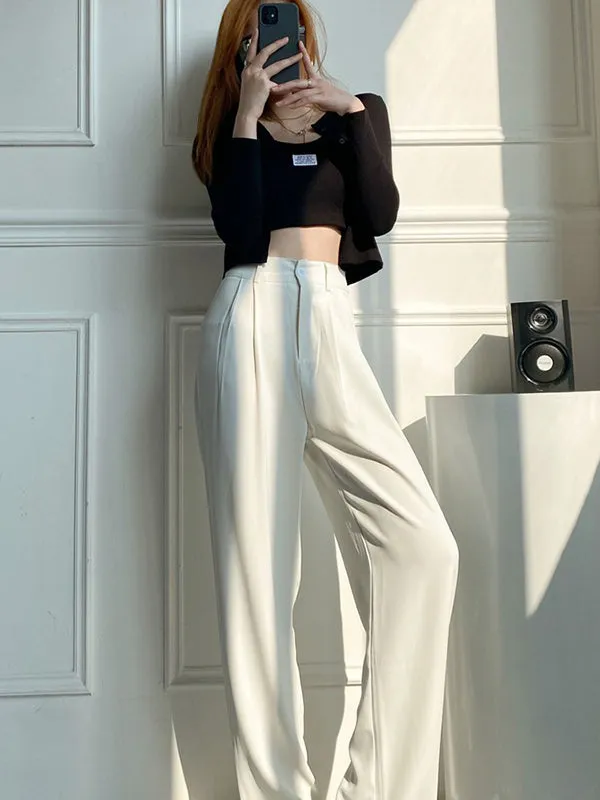 6 Colors Urban High Waisted Wide Leg Solid Color Pants