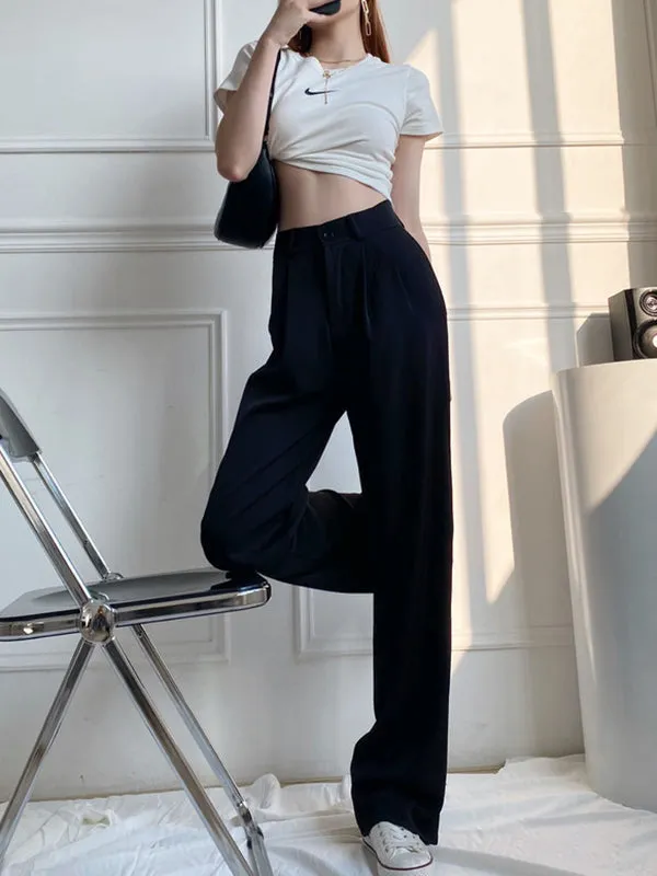 6 Colors Urban High Waisted Wide Leg Solid Color Pants