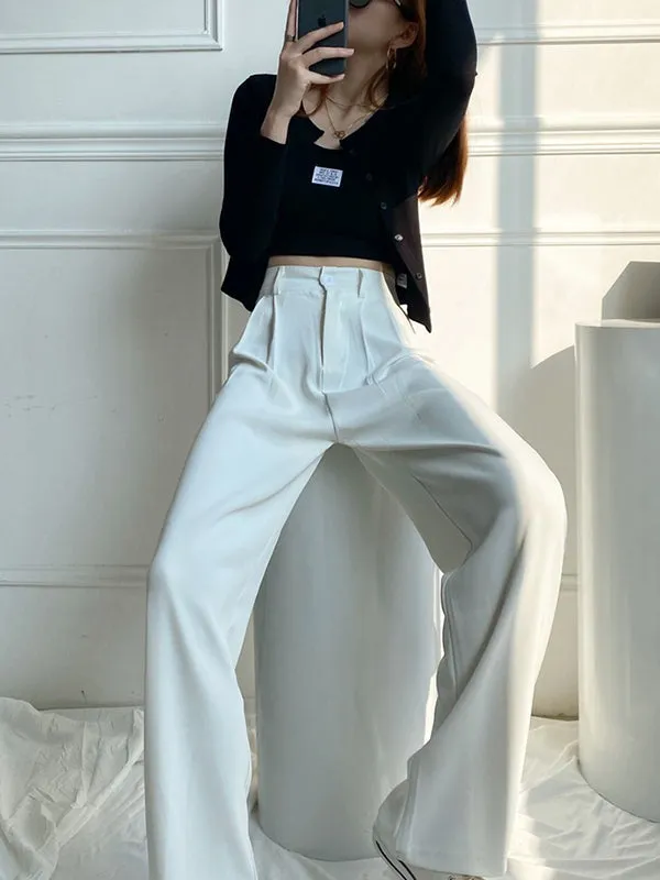 6 Colors Urban High Waisted Wide Leg Solid Color Pants