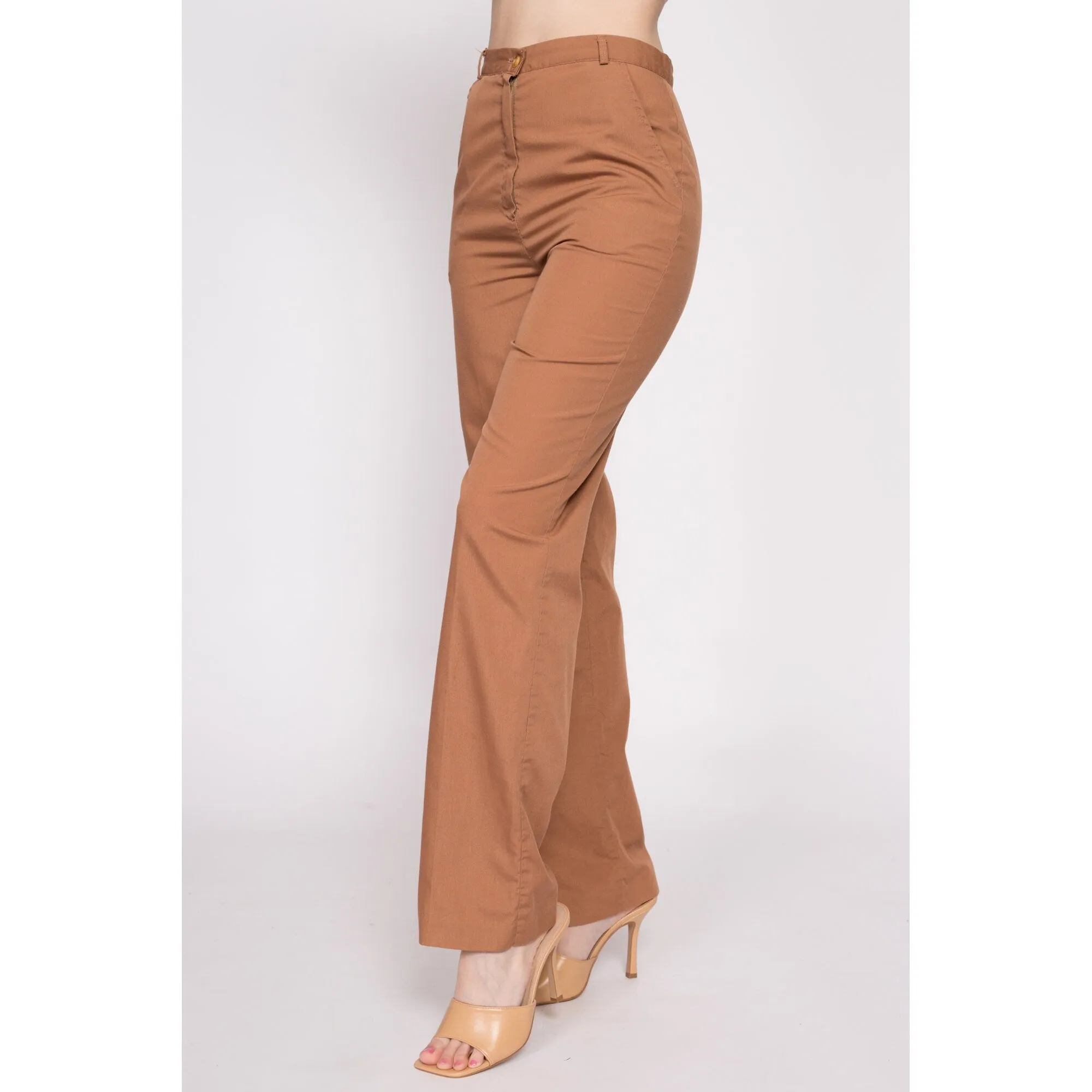 70s Cinnamon Brown High Waisted Pants - Small, 26"