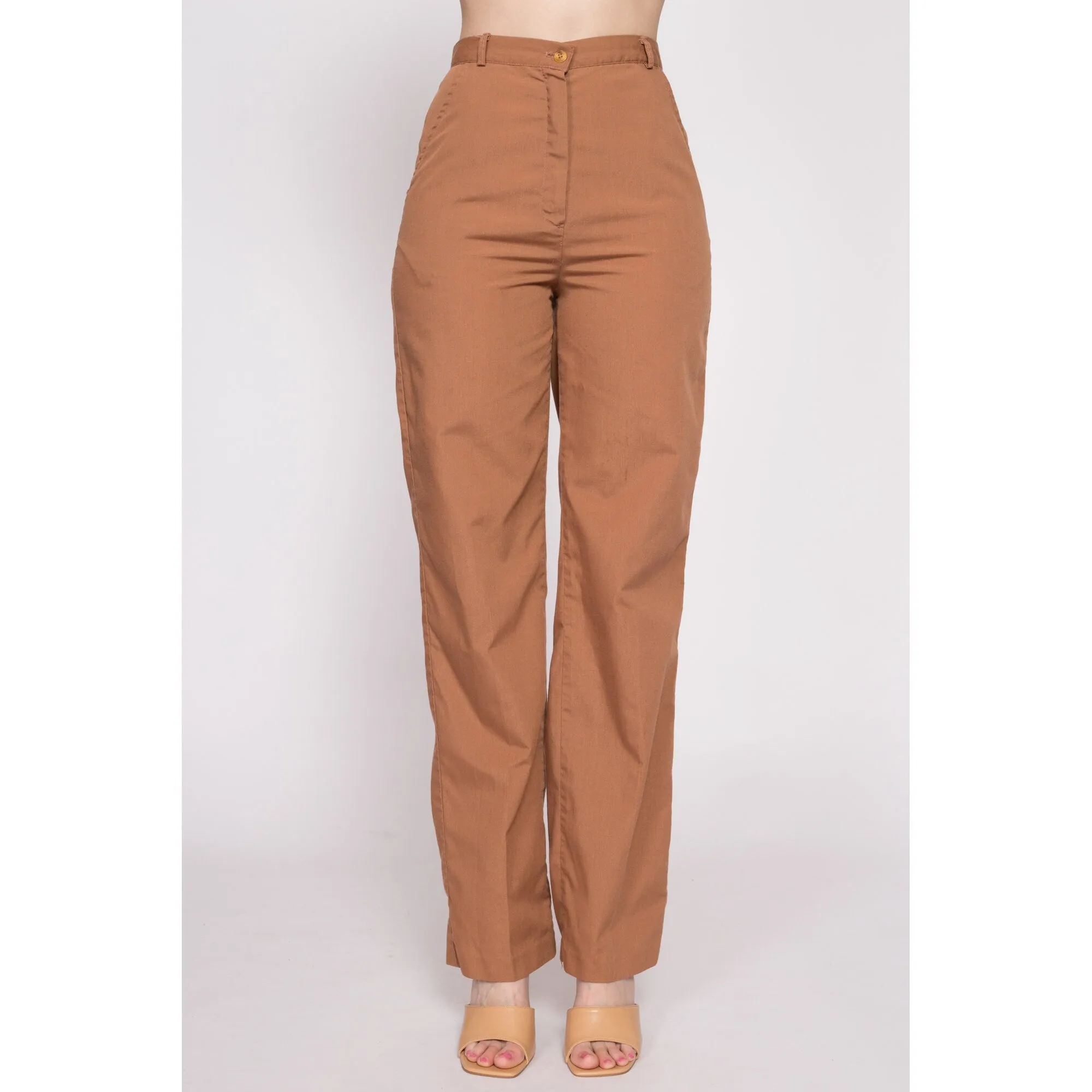 70s Cinnamon Brown High Waisted Pants - Small, 26"