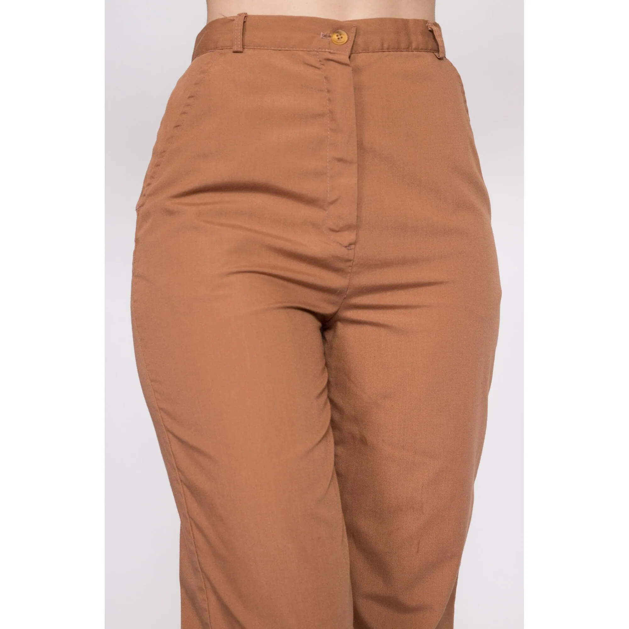 70s Cinnamon Brown High Waisted Pants - Small, 26"