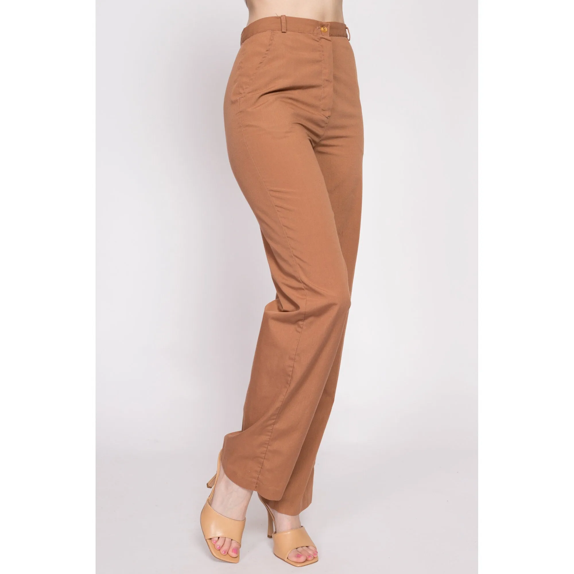 70s Cinnamon Brown High Waisted Pants - Small, 26"