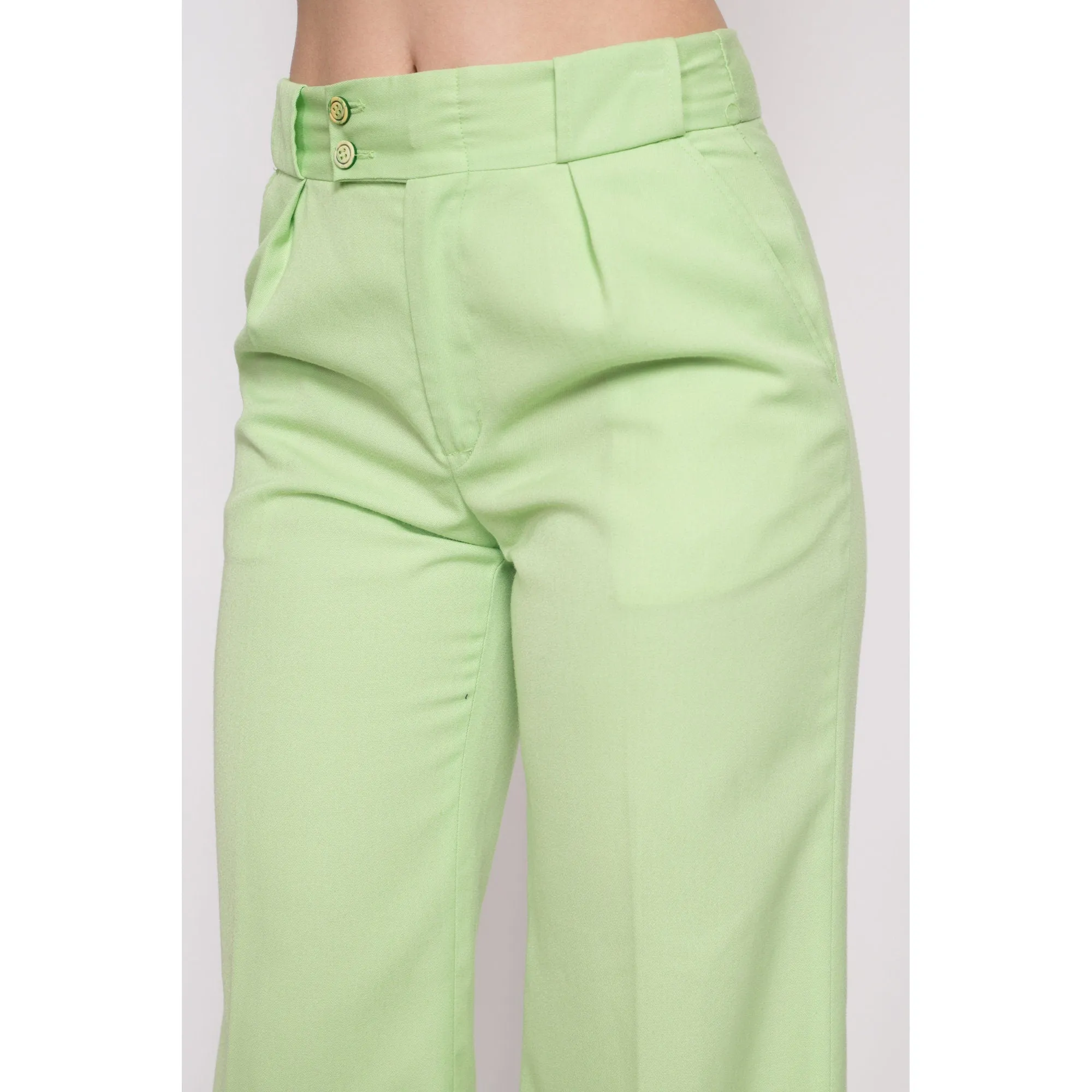 70s Pastel Green High Waisted Bell Bottoms - Petite Medium