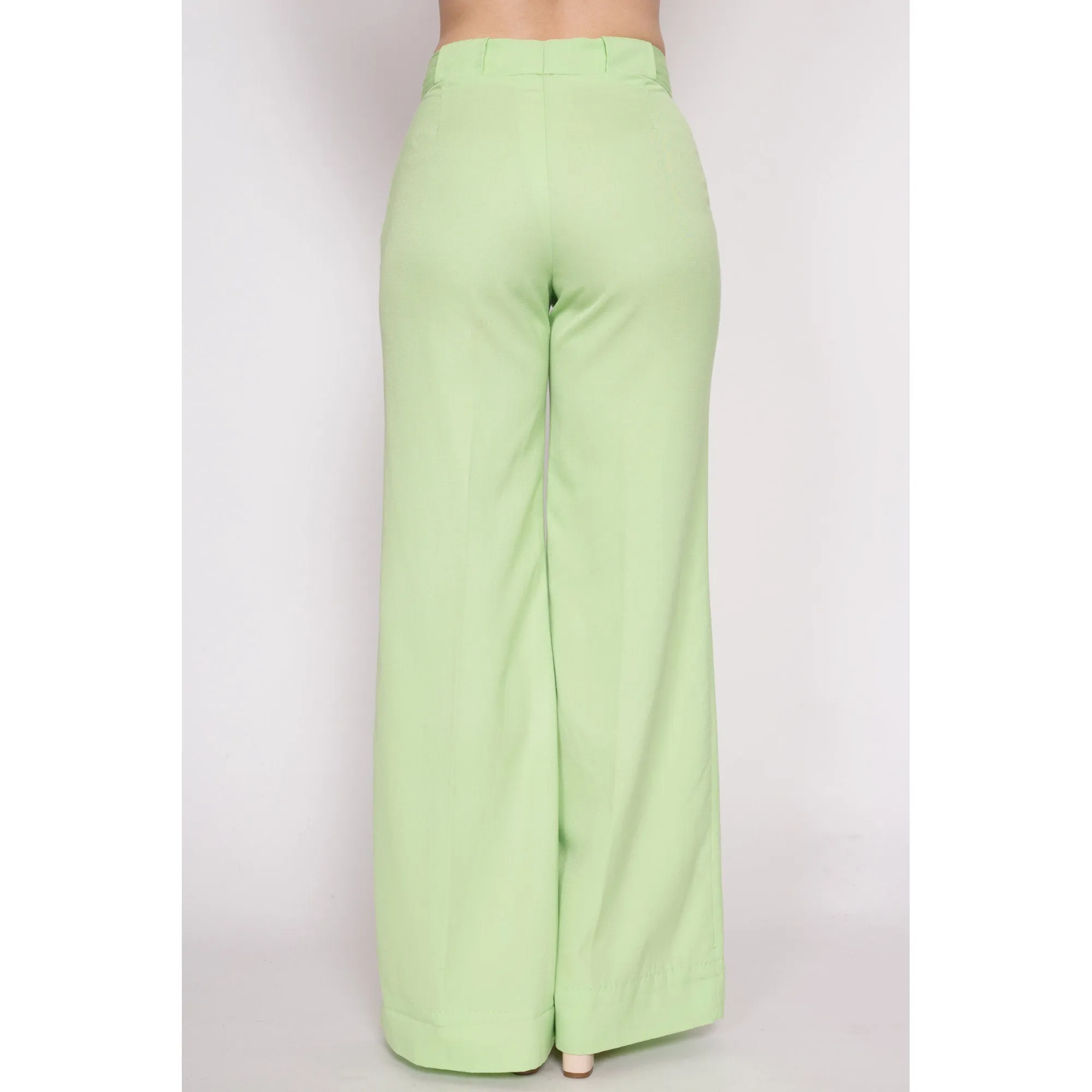 70s Pastel Green High Waisted Bell Bottoms - Petite Medium