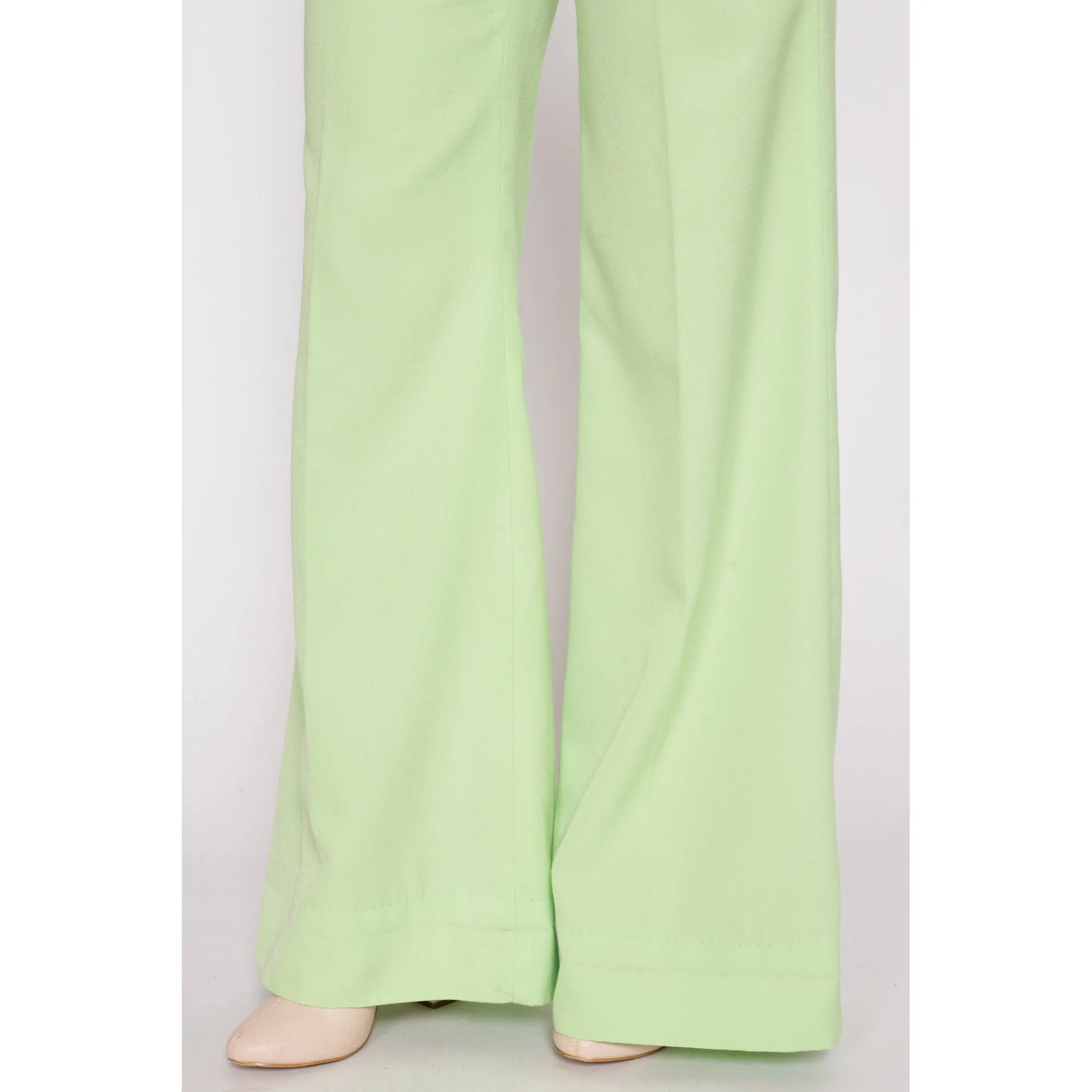 70s Pastel Green High Waisted Bell Bottoms - Petite Medium