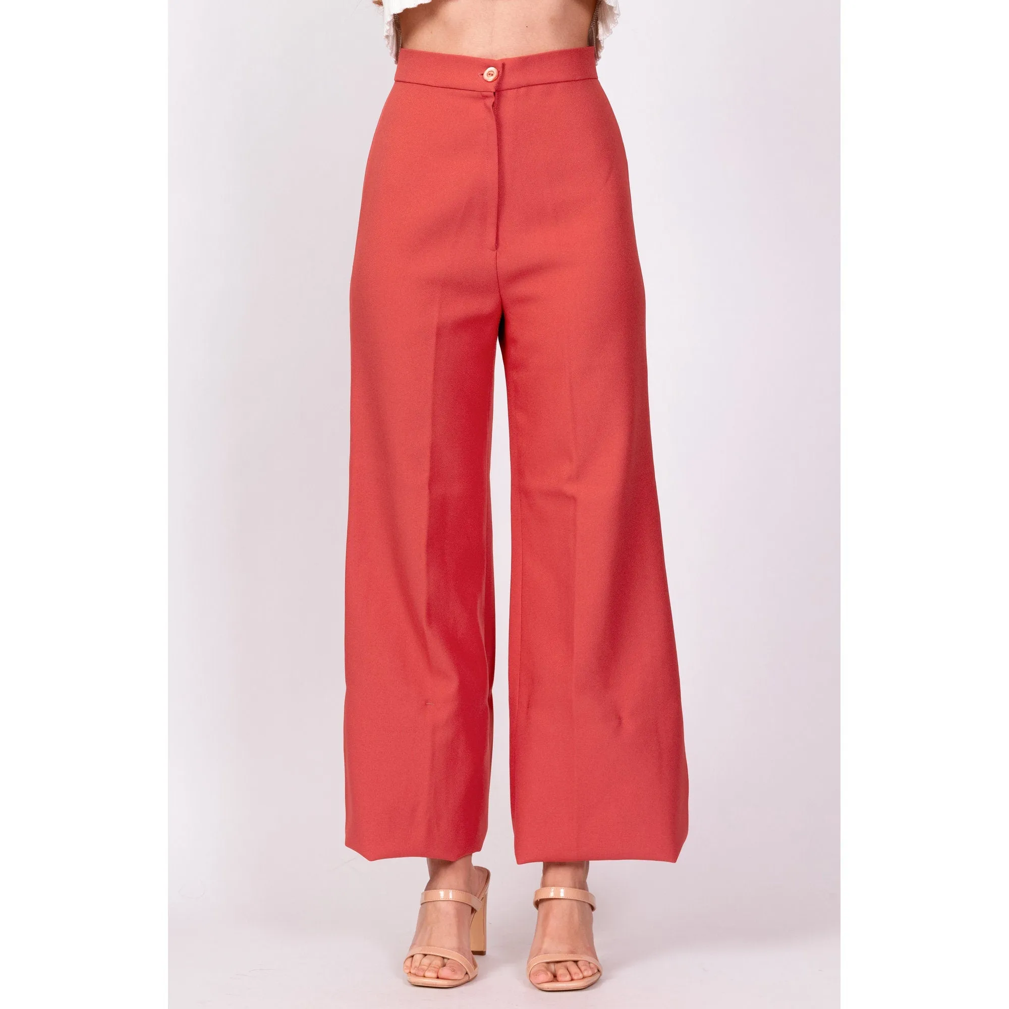 70s Salmon Pink High Waisted Flared Pants - Extra Small, 23.5"