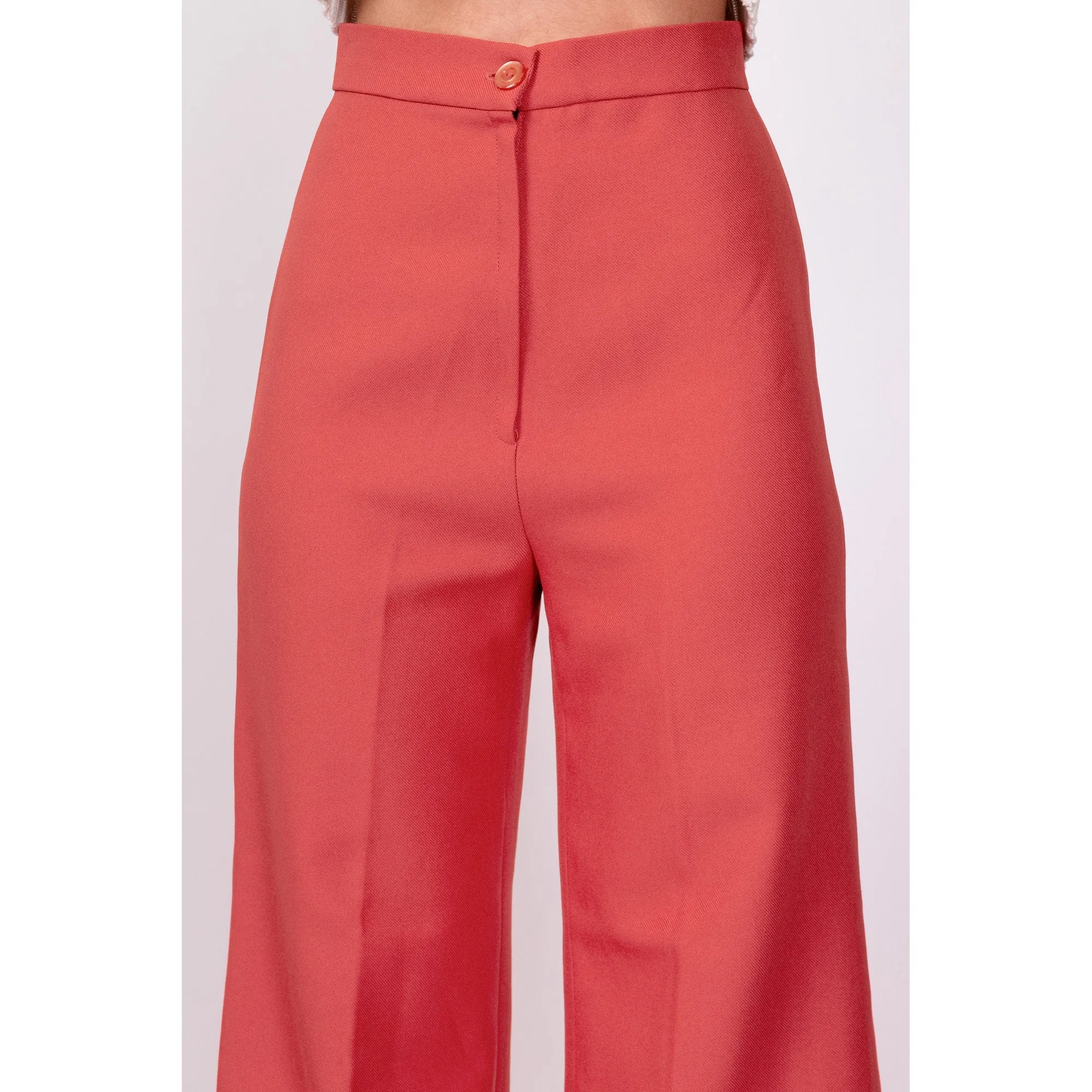 70s Salmon Pink High Waisted Flared Pants - Extra Small, 23.5"