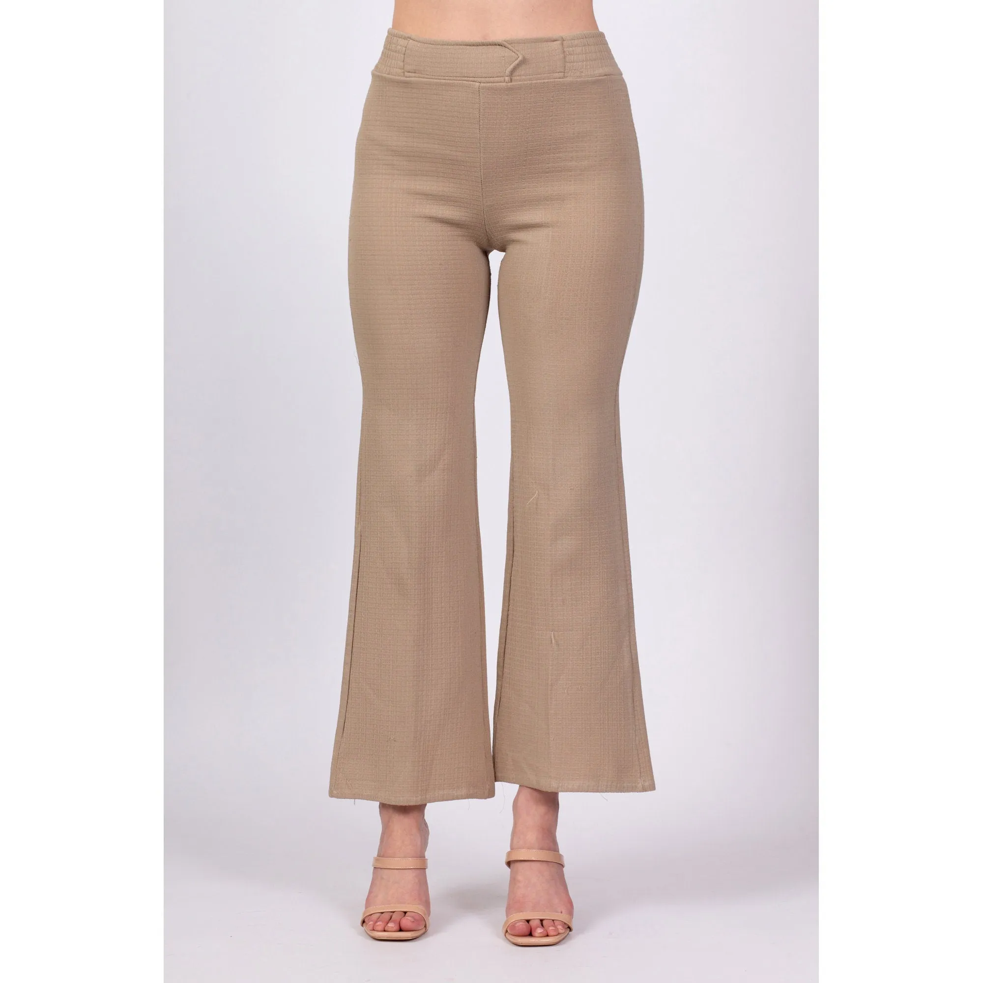 70s Taupe High Waisted Flared Pants - XS to Petite Small, 25"-27"