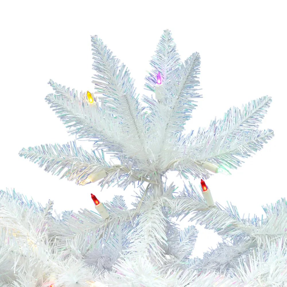 7.5' Sparkle White Spruce Pencil Artificial Christmas Tree Colored LED Lights