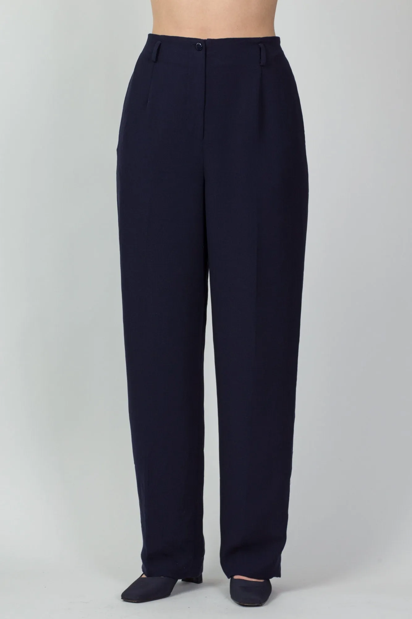 80s 90s Pendleton Navy Blue Minimalist High Waist Trousers - Medium