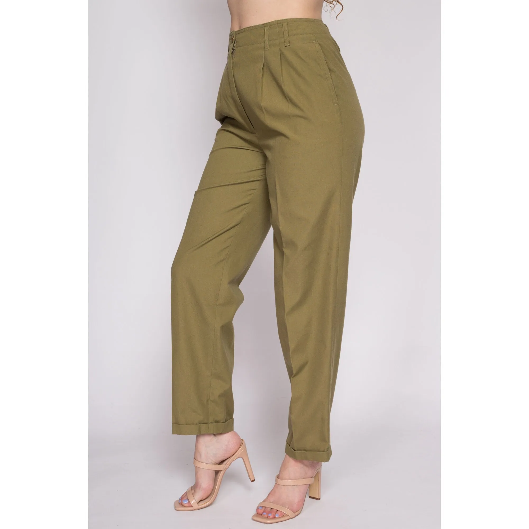 80s Olive High Waisted Trousers - Medium, 28"