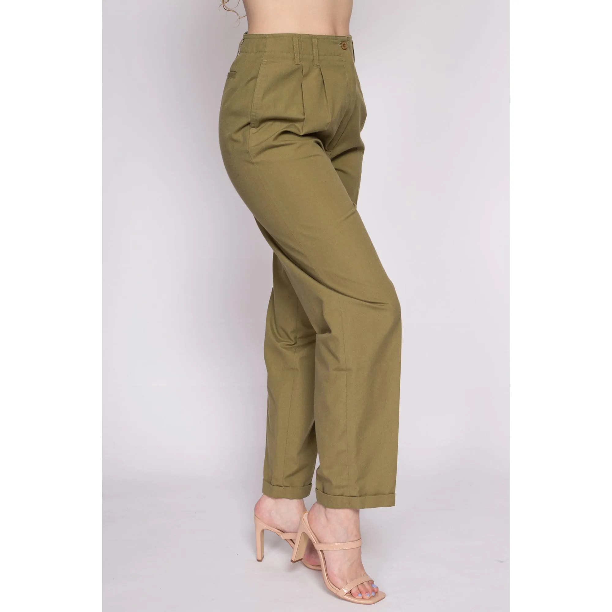 80s Olive High Waisted Trousers - Medium, 28"