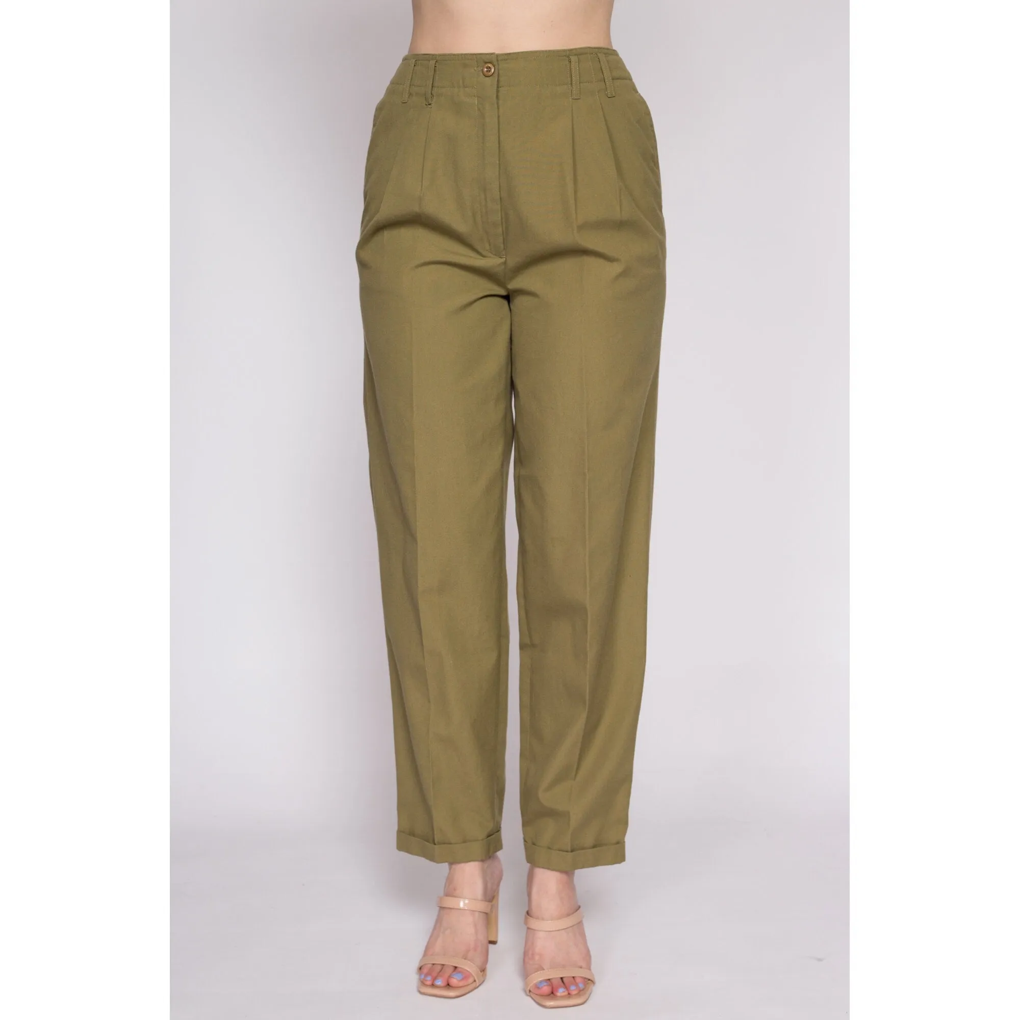 80s Olive High Waisted Trousers - Medium, 28"