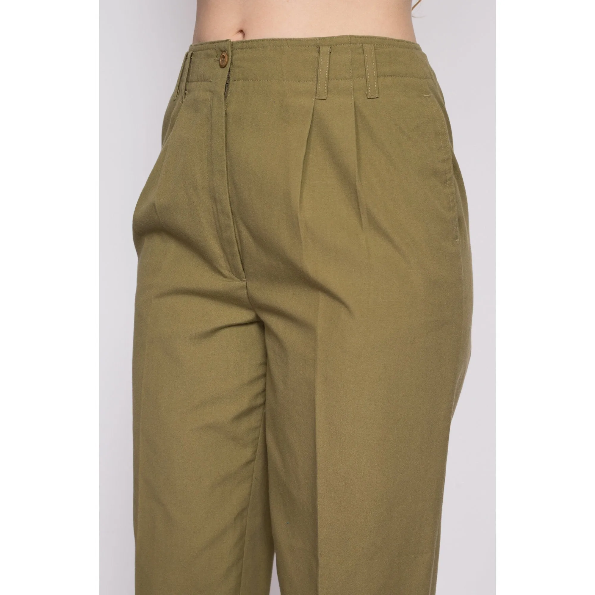 80s Olive High Waisted Trousers - Medium, 28"