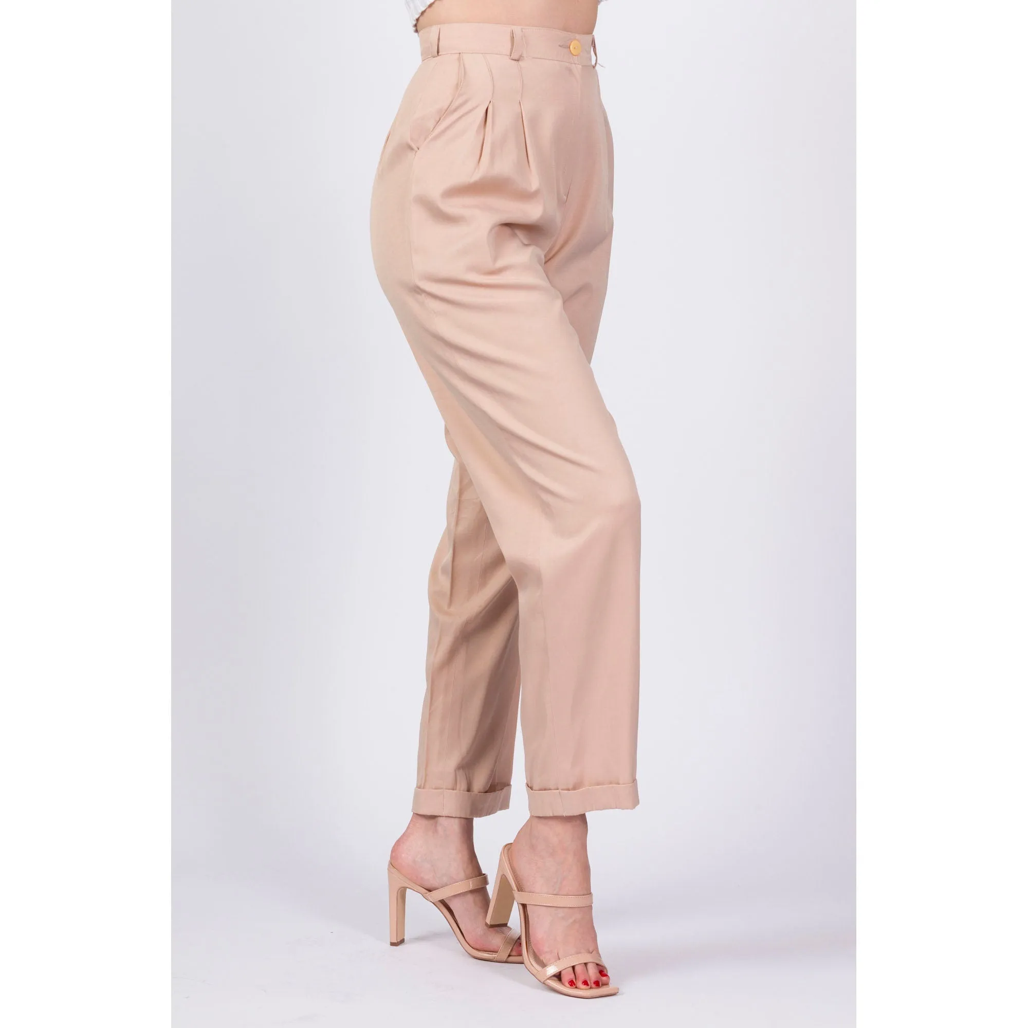 80s Tan High Waist Trousers - Small, 25.75"