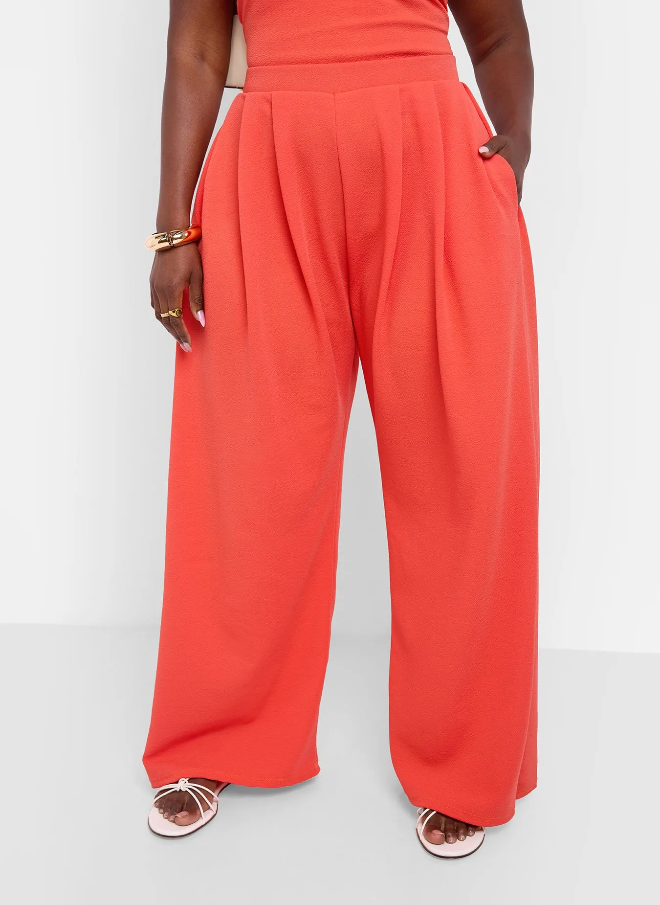 Abril Pleated Wide Leg Pants w. Pockets - Coral