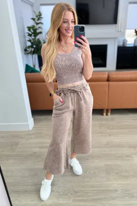 Acid Wash Wide Leg Sweatpants in Mocha