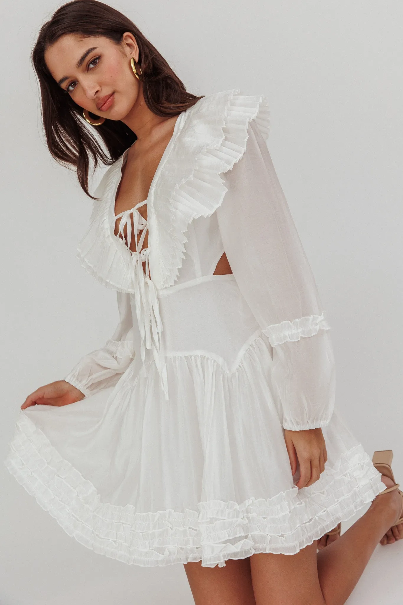 Alive Pleated Sailor Collar Mini Dress White