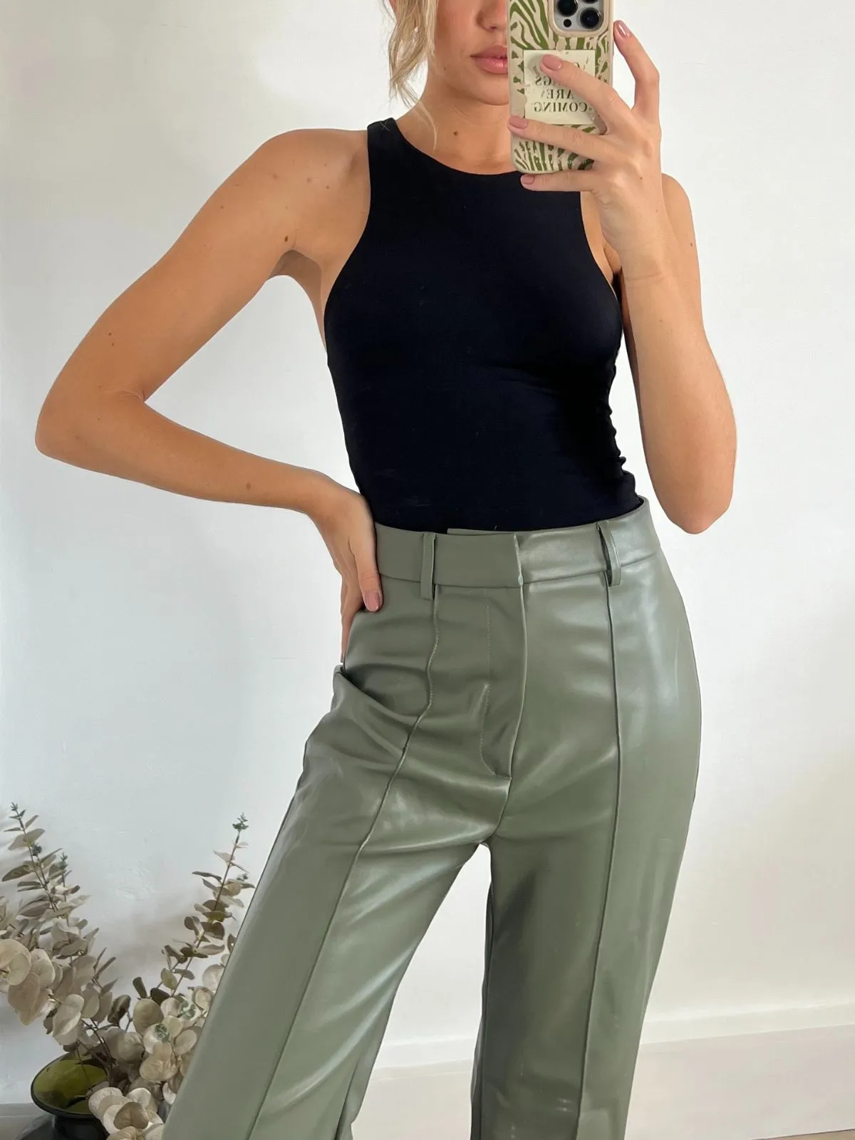 Alyssa PU Flare Trouser / Olive PU