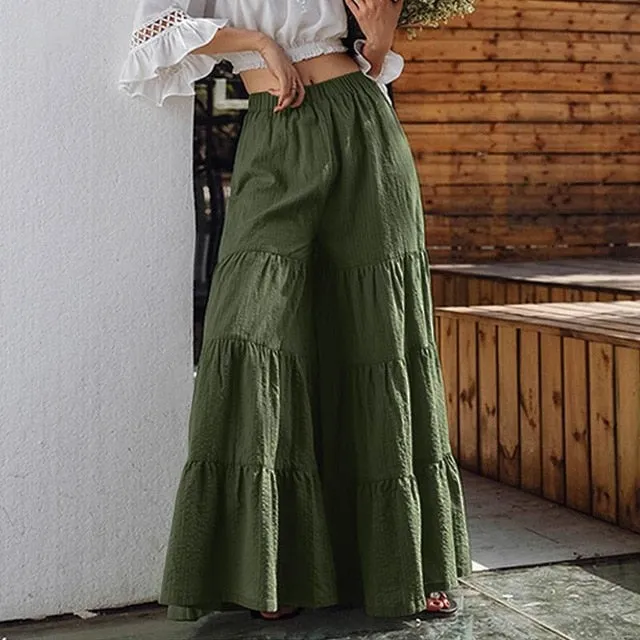 Amy Fashion - Casual Elastic Waist Long Solid Pants