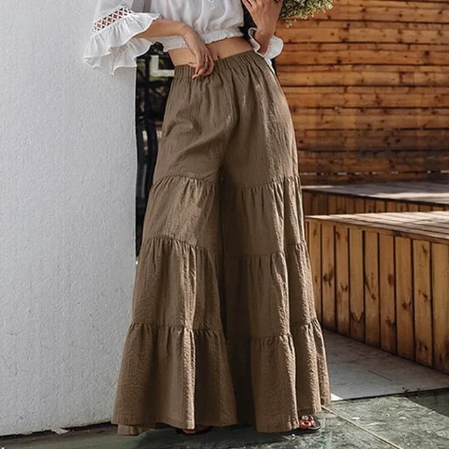 Amy Fashion - Casual Elastic Waist Long Solid Pants