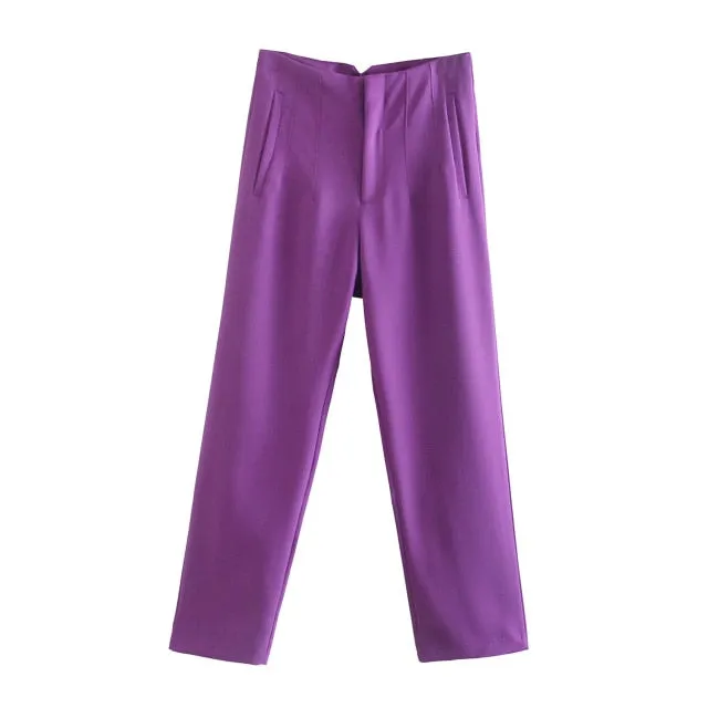 Amy Fashion - Chic Button Zip Elegant Pink Casual Pants