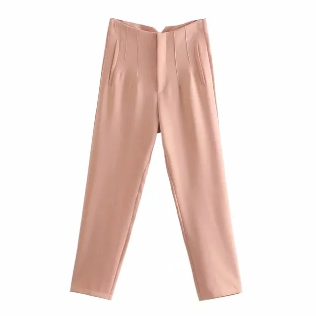 Amy Fashion - Chic Button Zip Elegant Pink Casual Pants