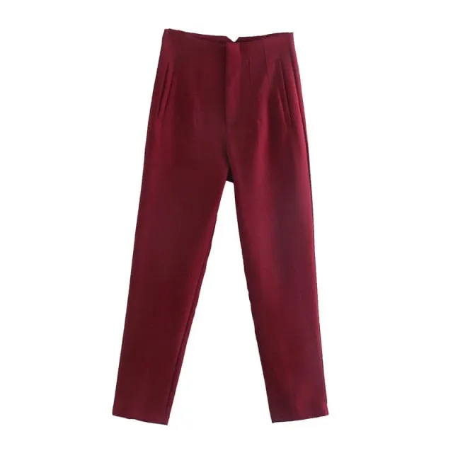 Amy Fashion - Chic Button Zip Elegant Pink Casual Pants