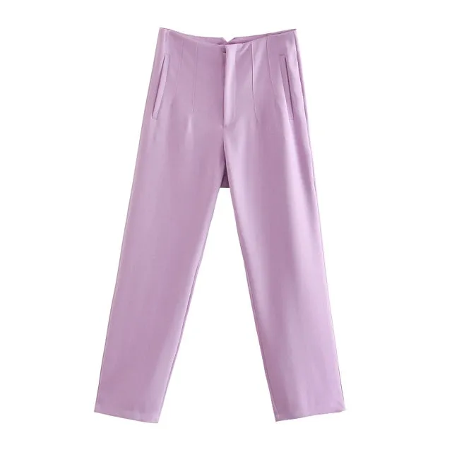 Amy Fashion - Chic Button Zip Elegant Pink Casual Pants