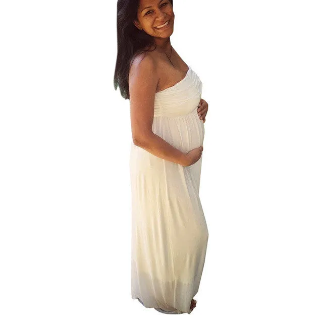 Ankle-Length Shoulderless Broadcloth Maternity Dress