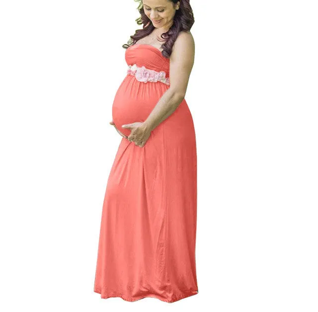 Ankle-Length Shoulderless Broadcloth Maternity Dress