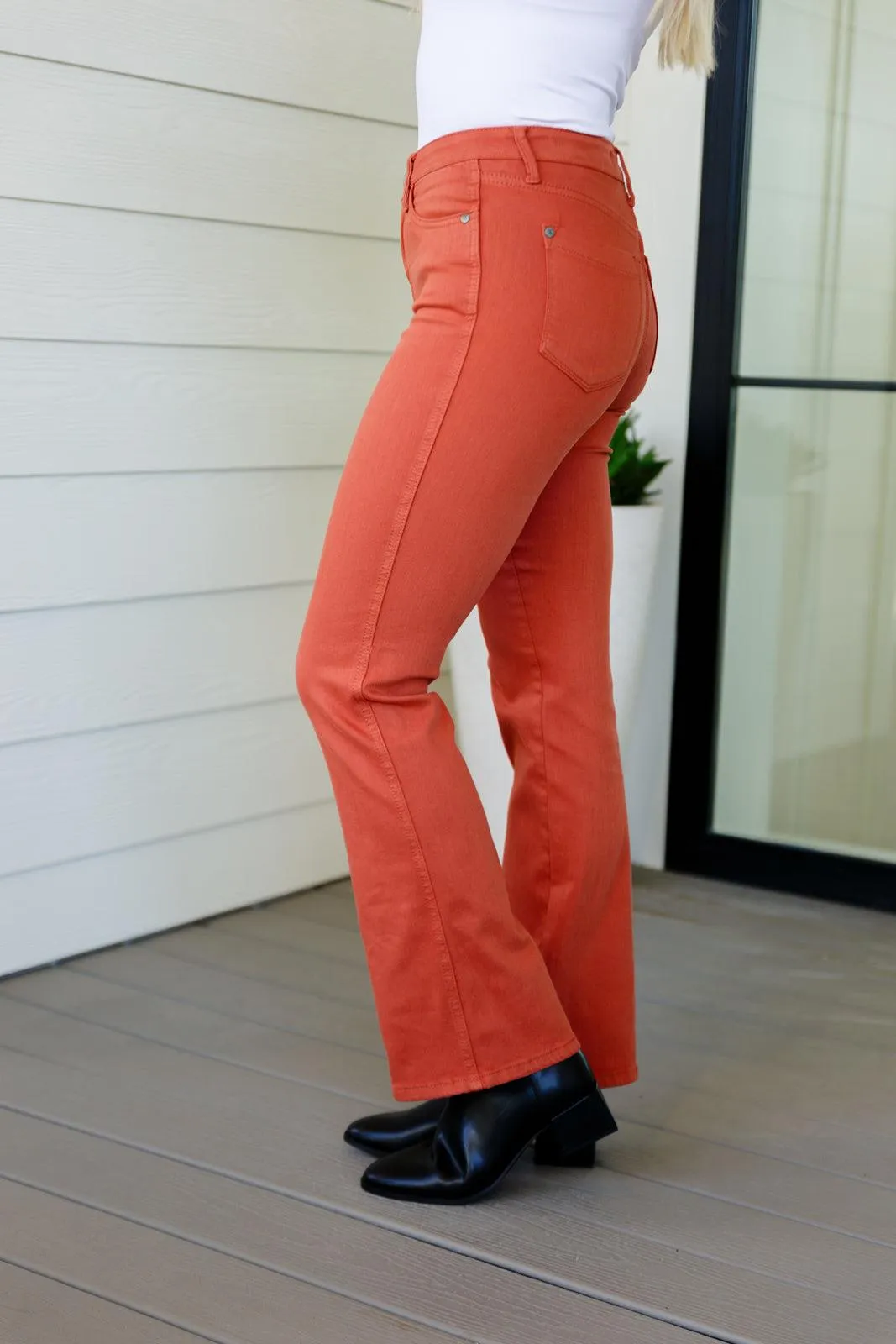 Autumn Mid Rise Slim Bootcut Jeans in Terracotta - Judy Blue