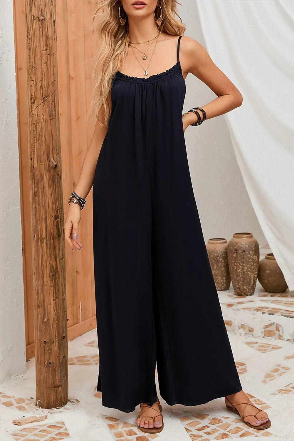 Backless spaghetti Neckline Jumpsuit with Wide Leg