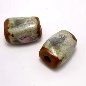 Barrel Ceramic Bead by Keith OConnor, Greenish